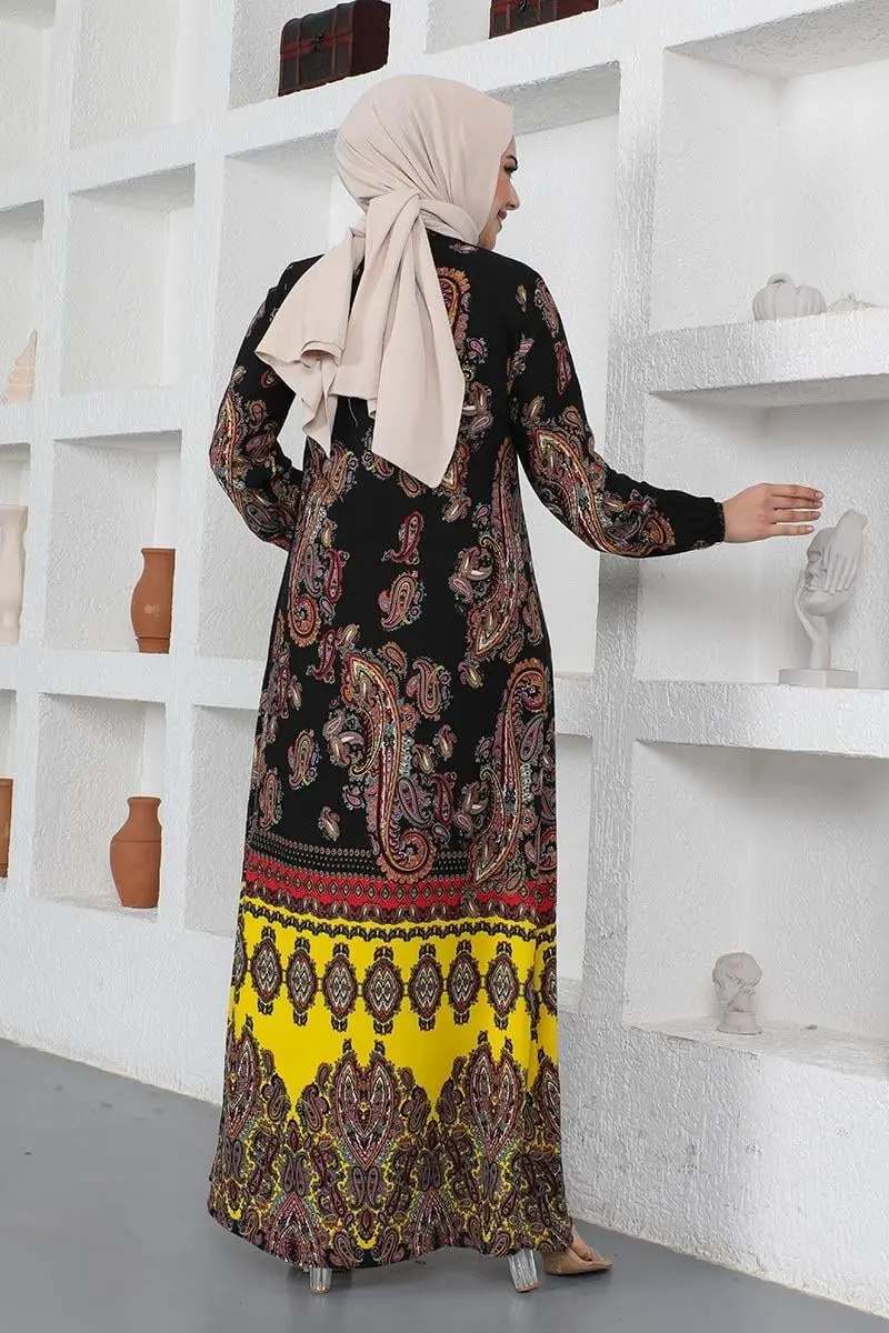 Ethnic Patterned Model Hijab Dress-detail