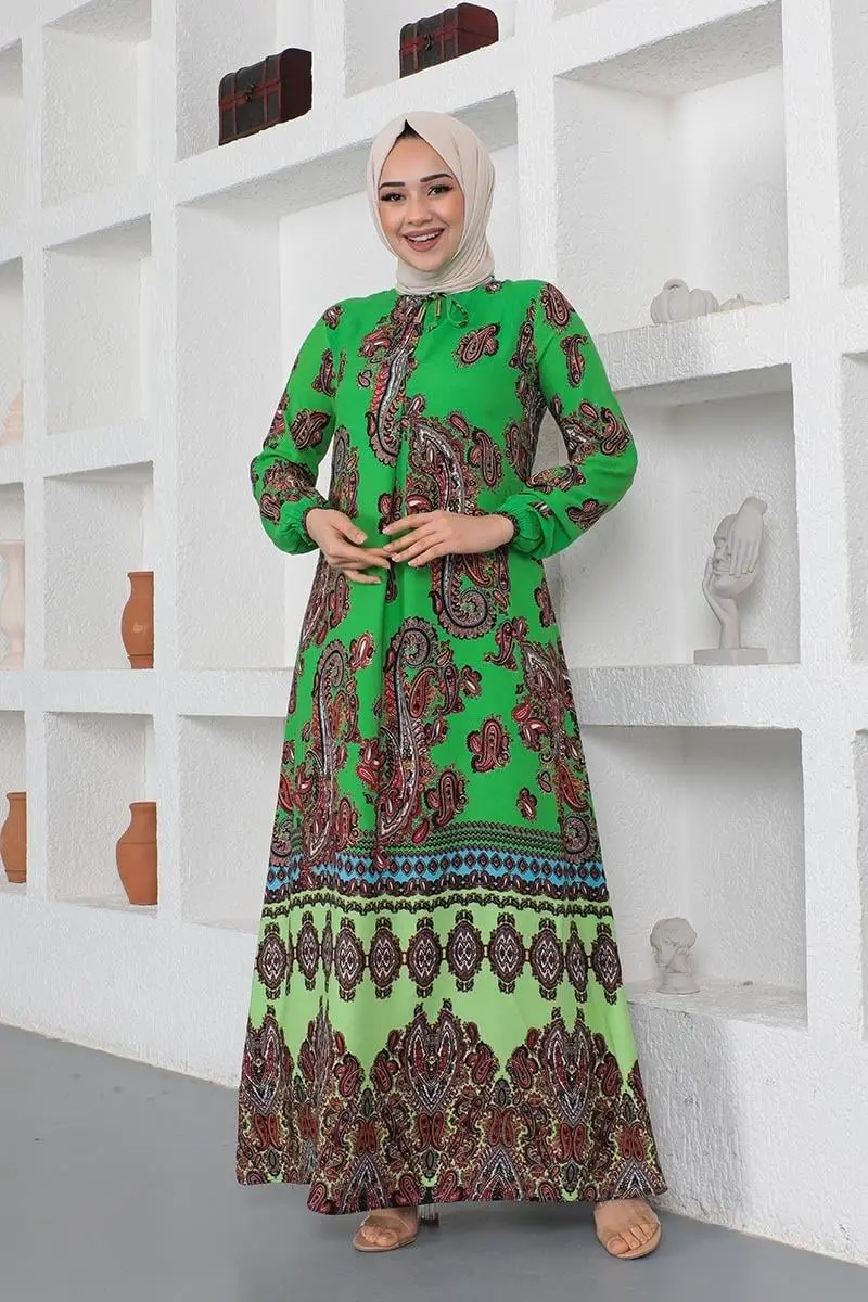 Ethnic Patterned Model Hijab Dress-detail