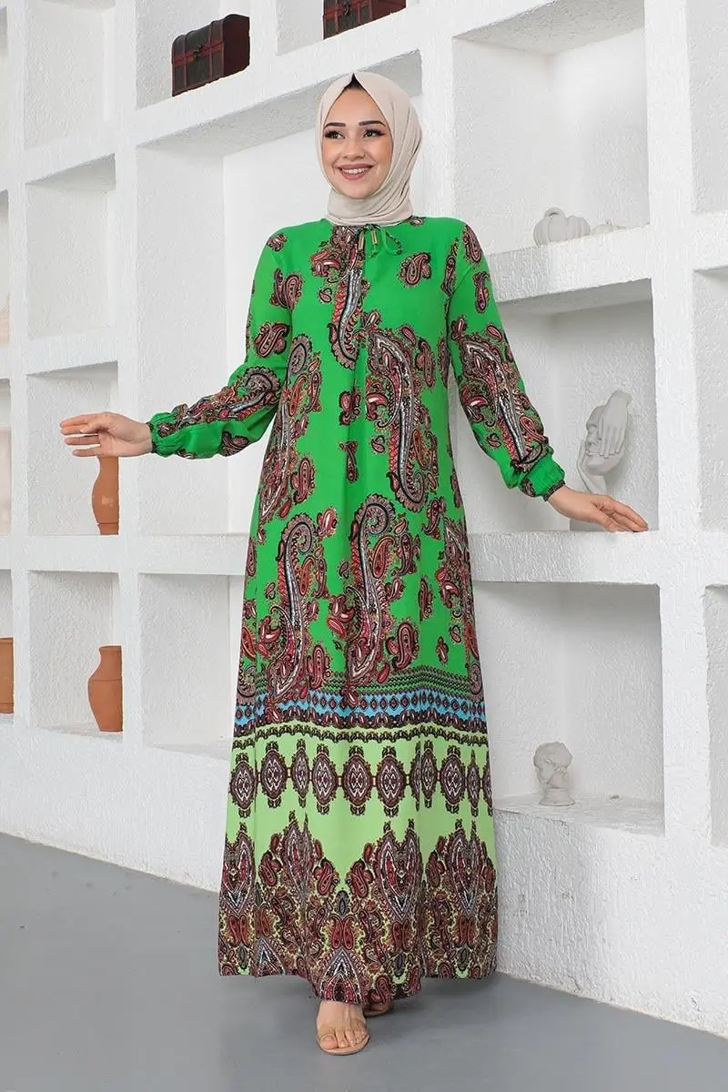 Ethnic Patterned Model Hijab Dress