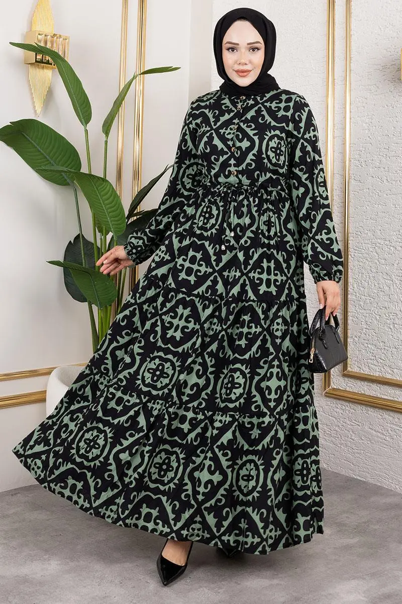 Etnik Desenli Viskon Elbise-detail