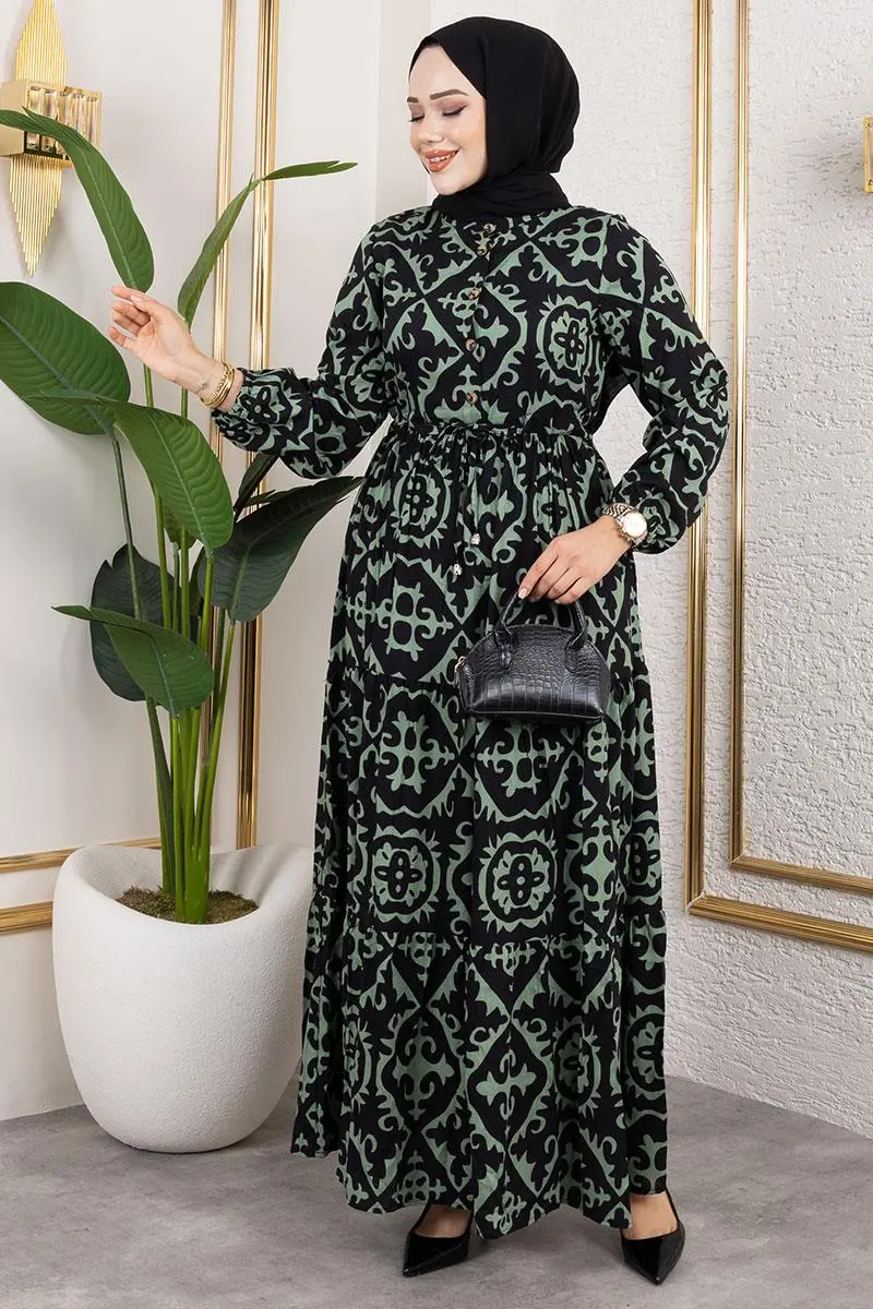 Etnik Desenli Viskon Elbise-detail