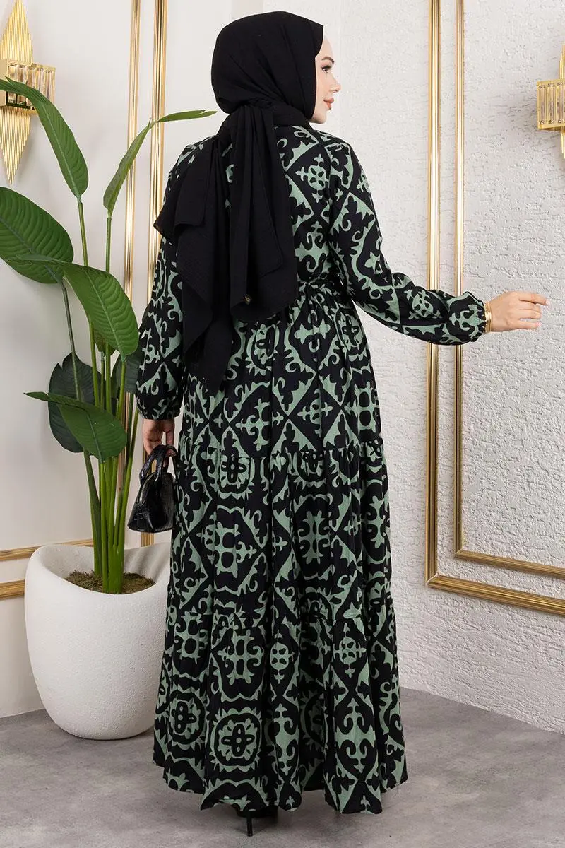 Etnik Desenli Viskon Elbise-detail