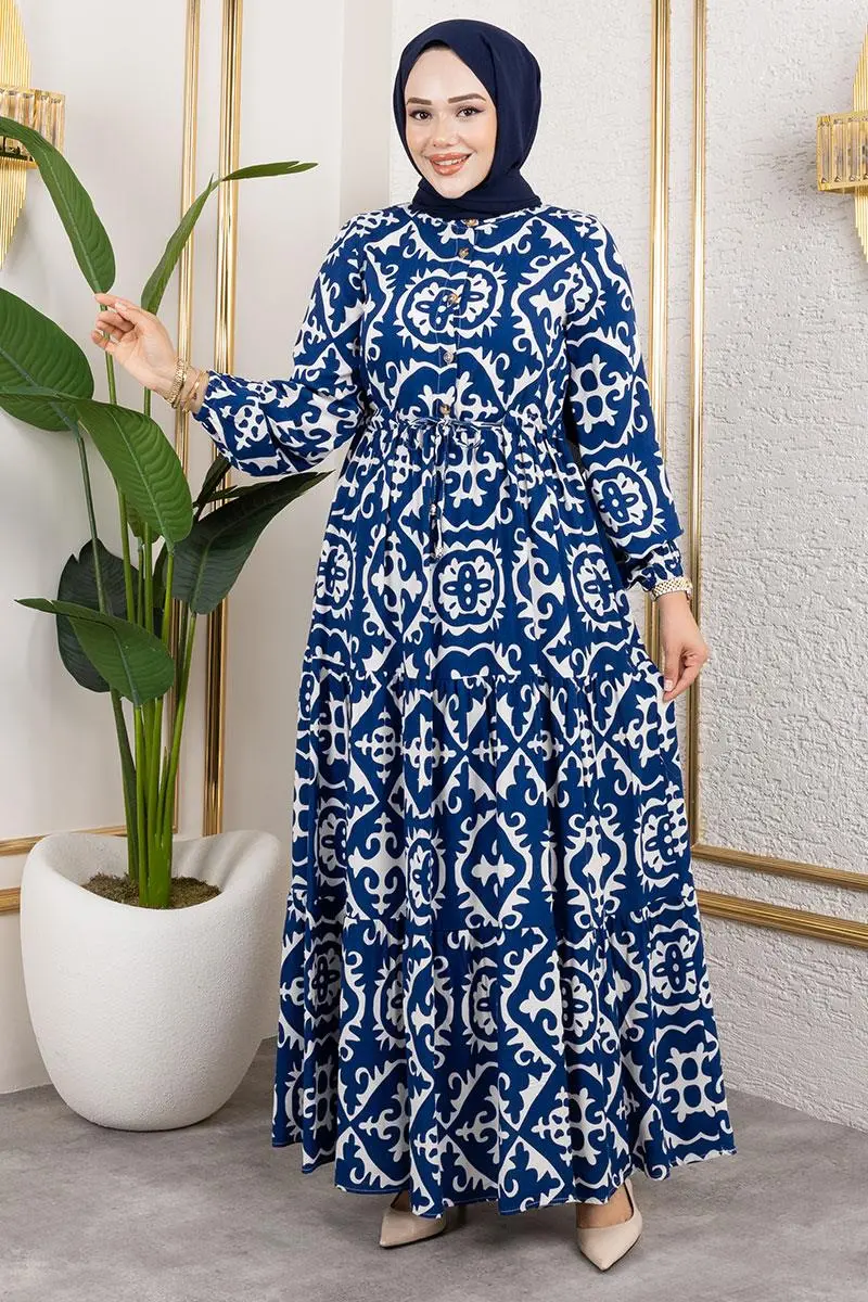 Etnik Desenli Viskon Elbise-detail