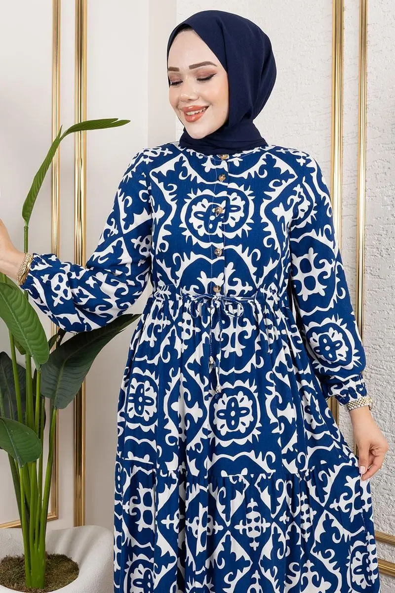 Etnik Desenli Viskon Elbise-detail