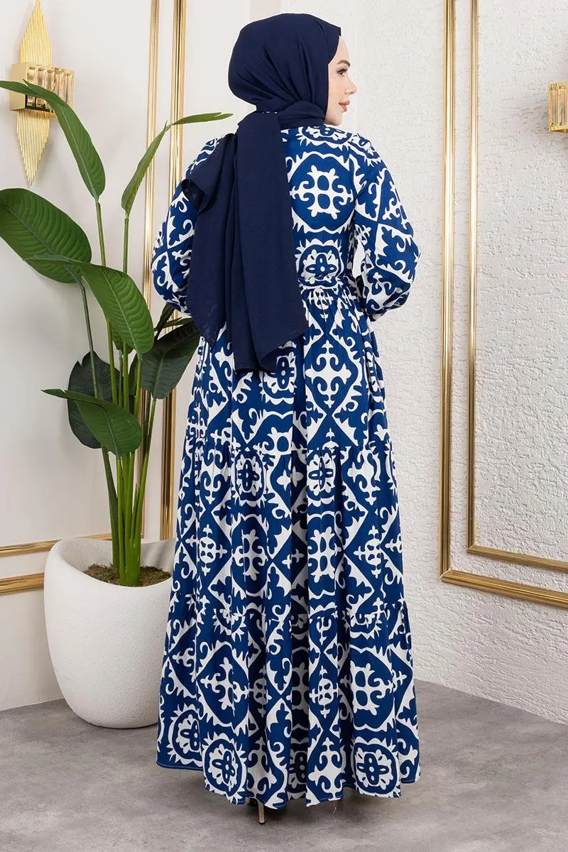 Etnik Desenli Viskon Elbise-detail