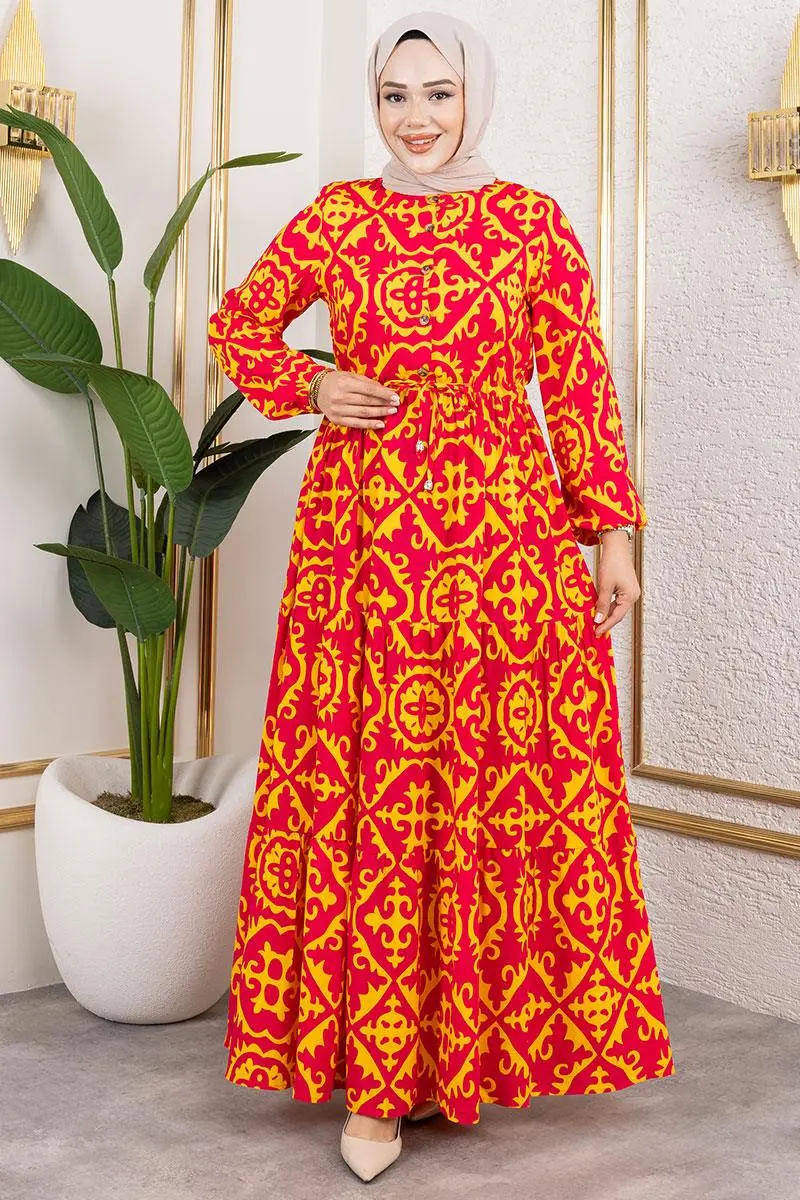 Etnik Desenli Viskon Elbise-detail