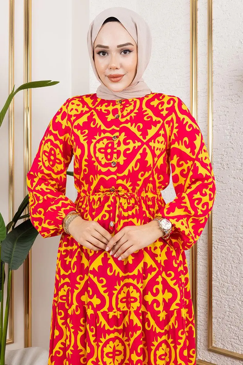 Etnik Desenli Viskon Elbise-detail