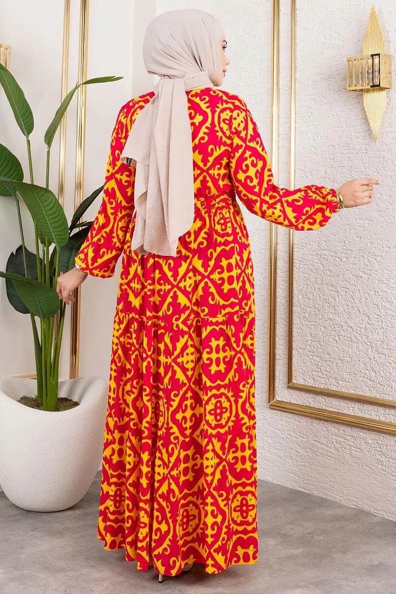 Etnik Desenli Viskon Elbise-detail