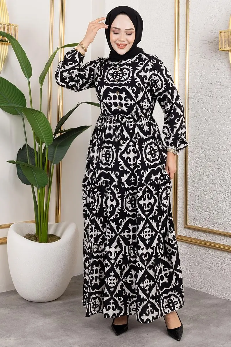 Etnik Desenli Viskon Elbise-detail