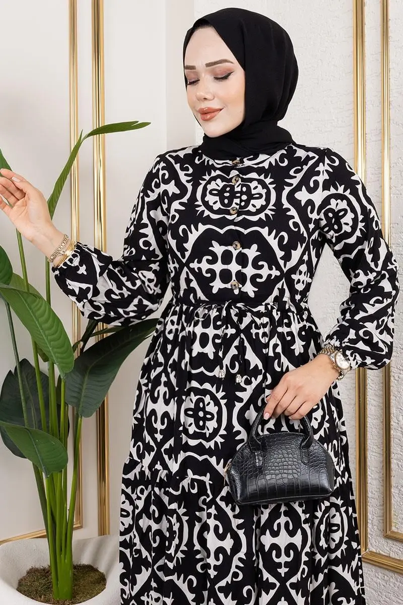 Etnik Desenli Viskon Elbise-detail