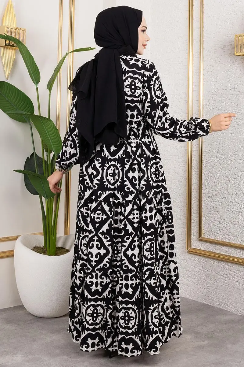 Etnik Desenli Viskon Elbise-detail