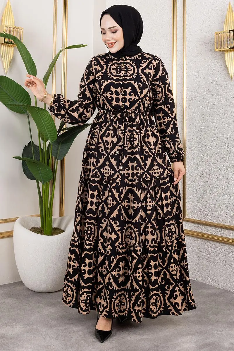 Etnik Desenli Viskon Elbise-detail