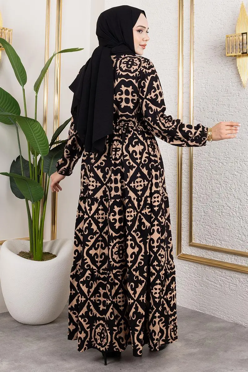 Etnik Desenli Viskon Elbise-detail