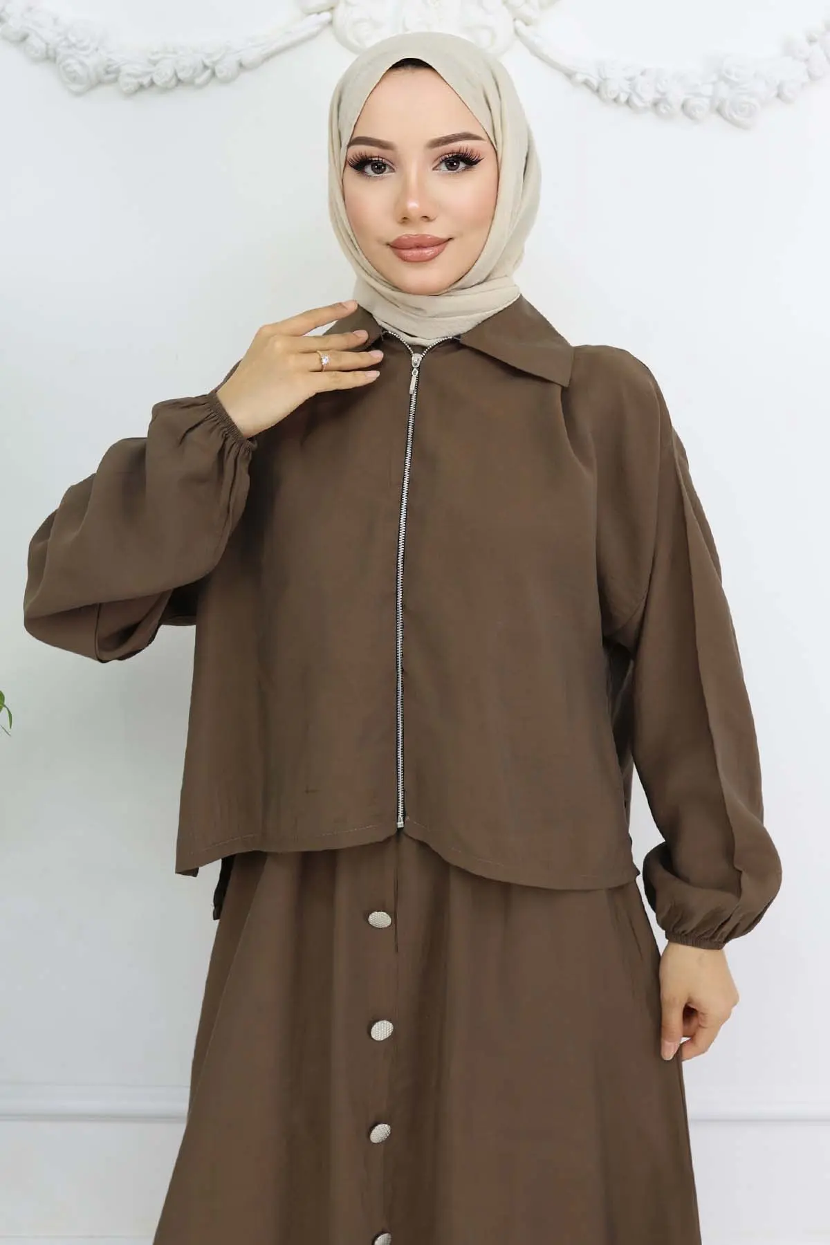 Zippered Jacket Dress Suit-detail