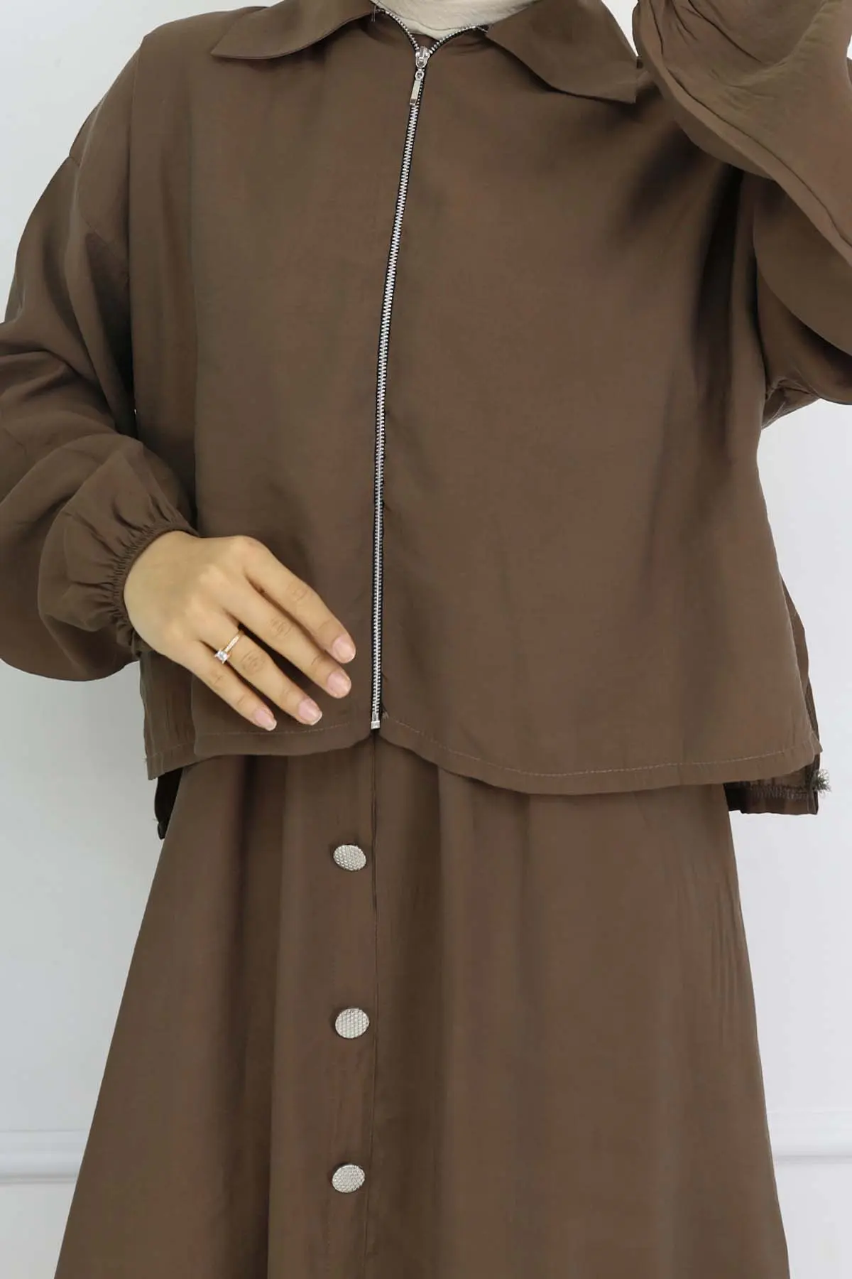 Zippered Jacket Dress Suit-detail