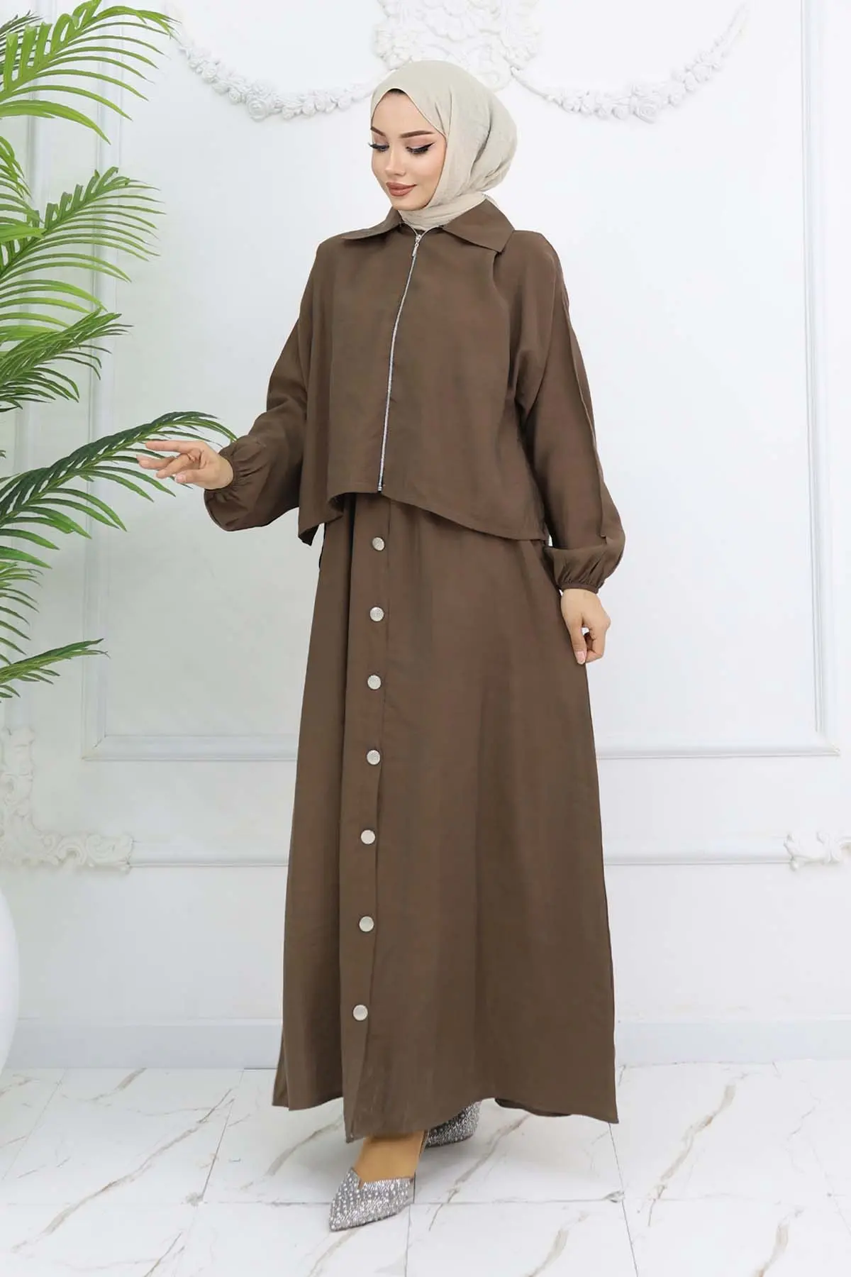 Zippered Jacket Dress Suit-detail