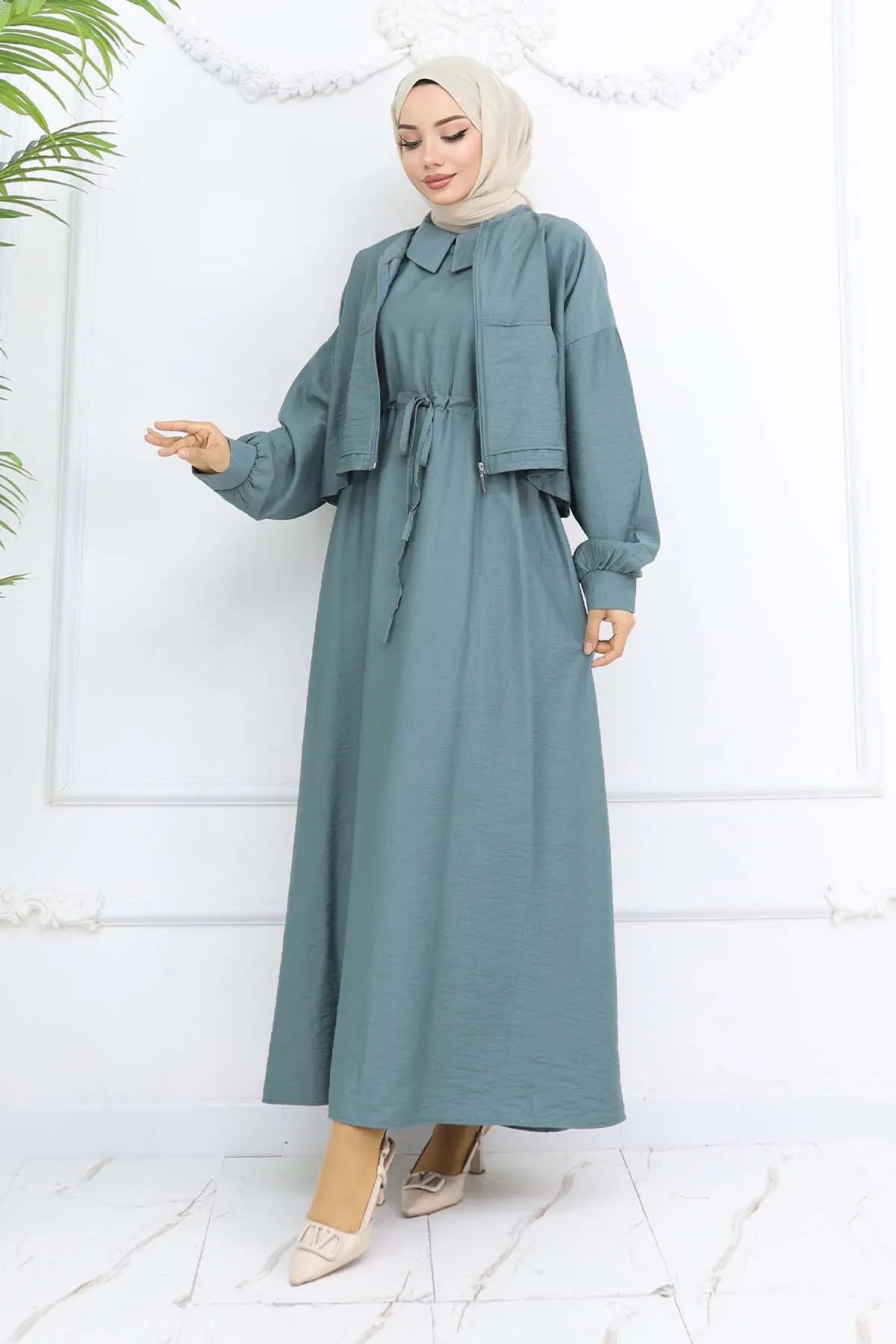 Fermuarlı Ceket Jile Tesettür Takım Çağla 2240-detail