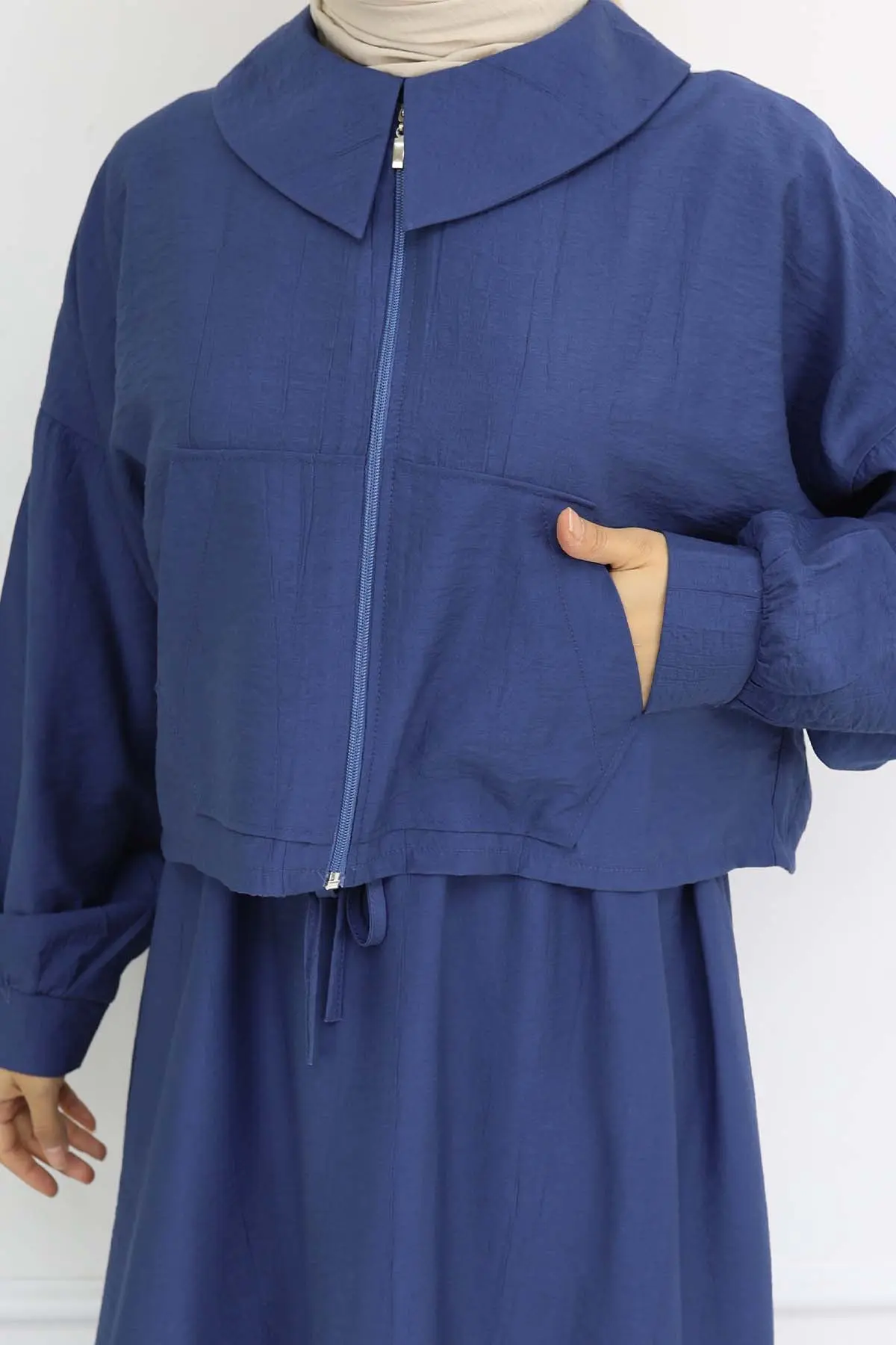 Fermuarlı Ceket Jile Tesettür Takım İndigo 2240-detail
