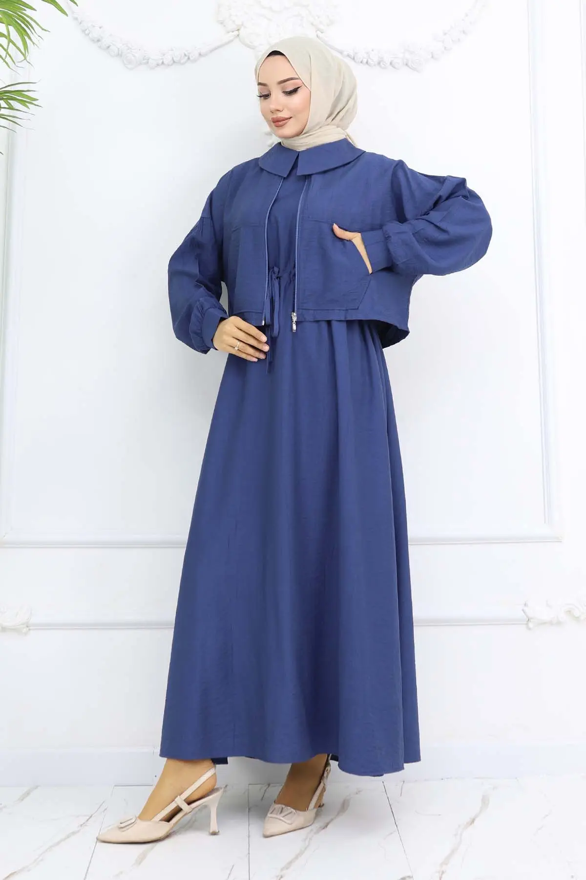 Fermuarlı Ceket Jile Tesettür Takım İndigo 2240-detail