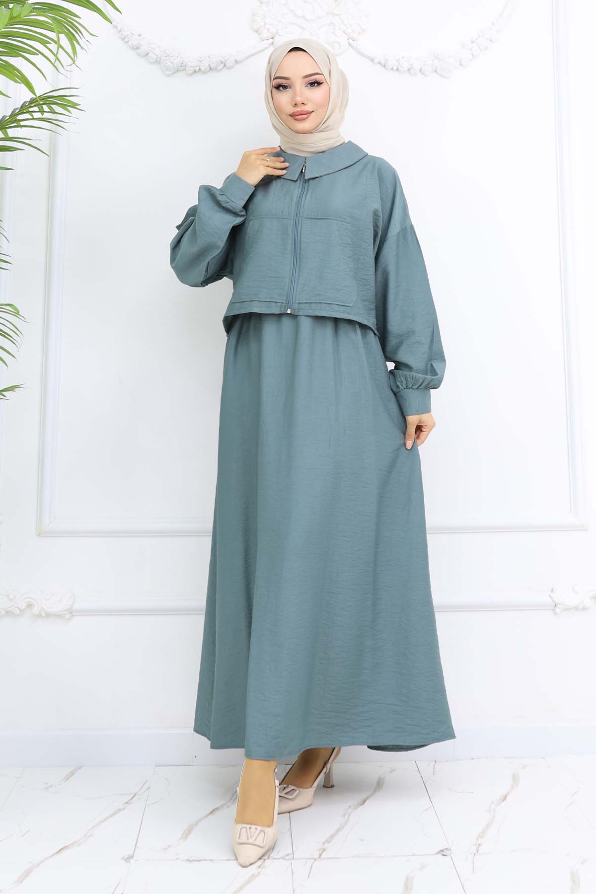 Fermuarlı Ceket Jile Tesettür Takım Çağla 2240