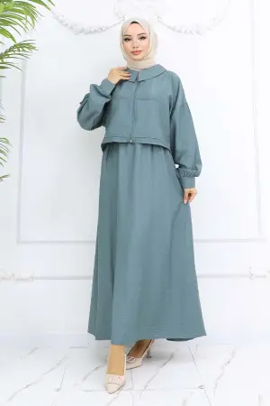 Fermuarlı Ceket Jile Tesettür Takım Çağla 2240