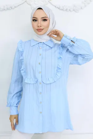 Self-patterned Shirt With Ruffle Detail