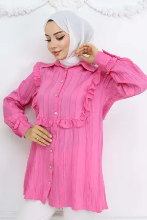 Self-patterned Shirt With Ruffle Detail