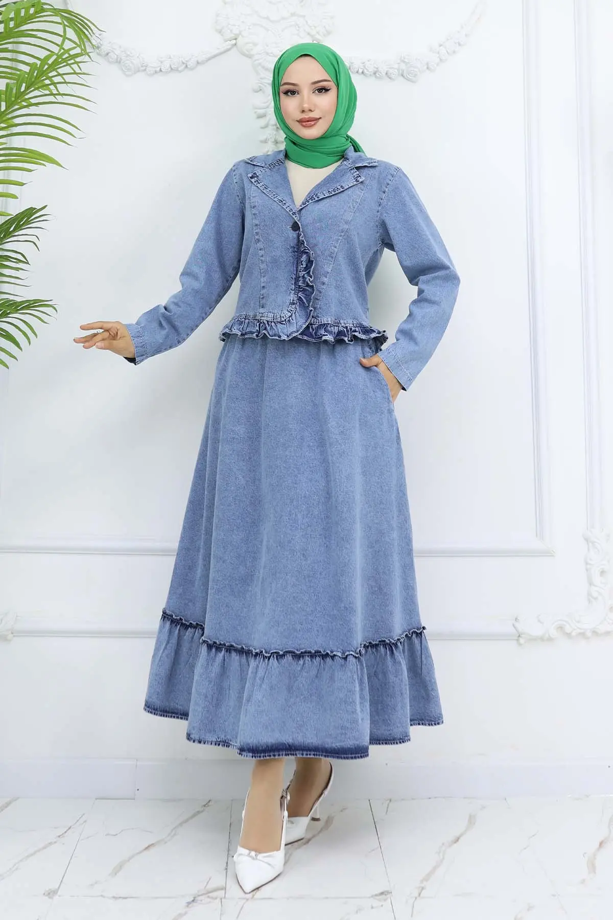 Fırfır Detaylı Kot Takım Mavi 6121-detail