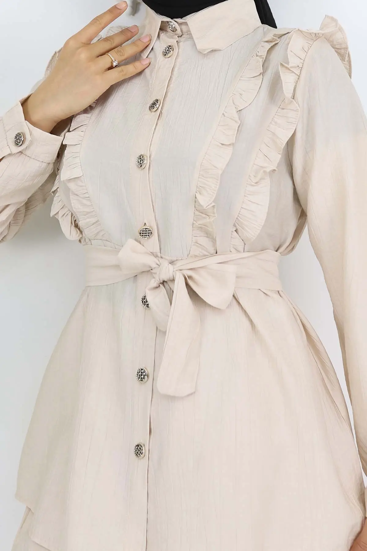 Ruffle Detailed Belted Two Piece Suit-detail