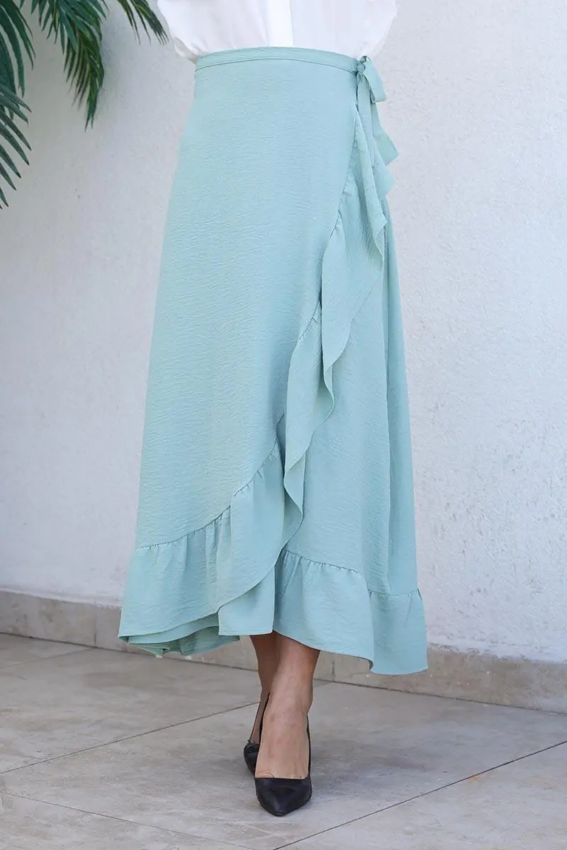 Fırfırlı Tasarım Etek Çagla Yeşili-detail