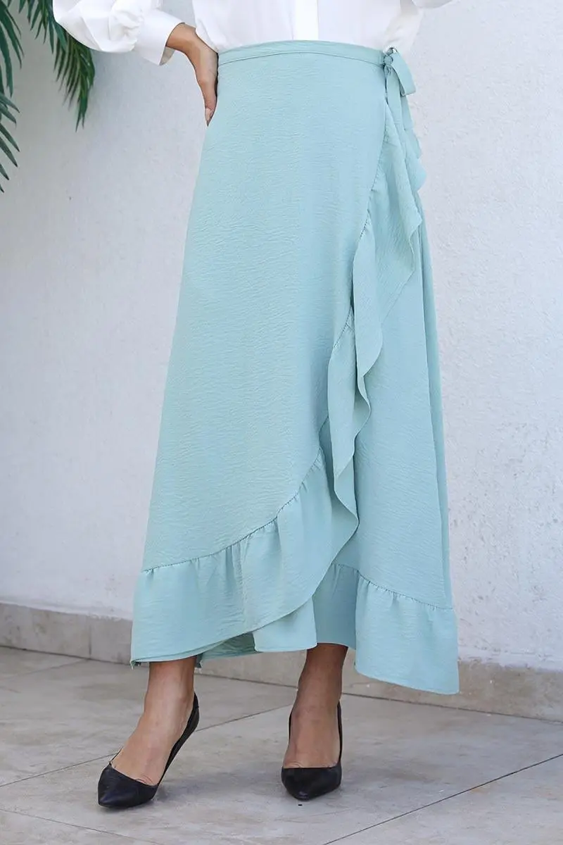 Fırfırlı Tasarım Etek Çagla Yeşili-detail