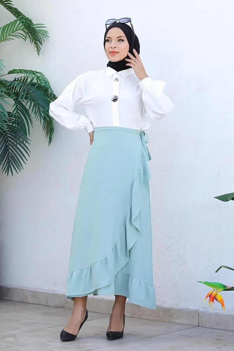 Fırfırlı Tasarım Etek Çagla Yeşili-detail