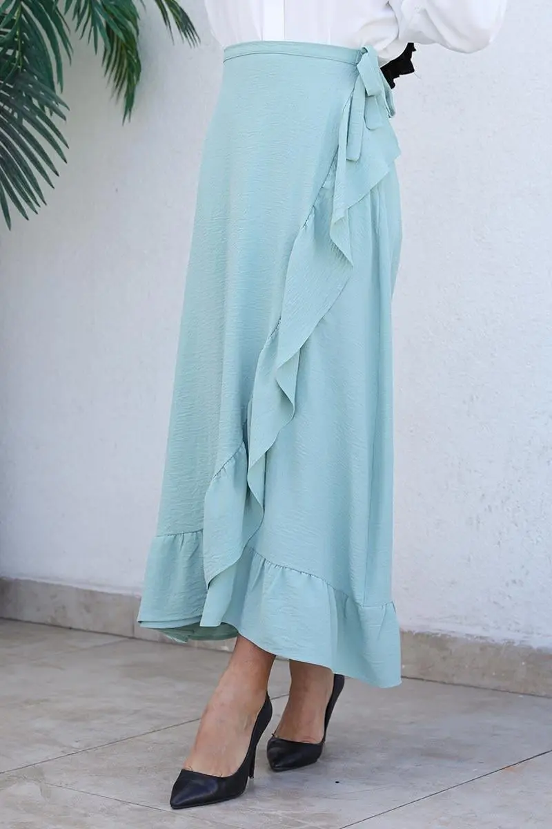 Fırfırlı Tasarım Etek Çagla Yeşili-detail