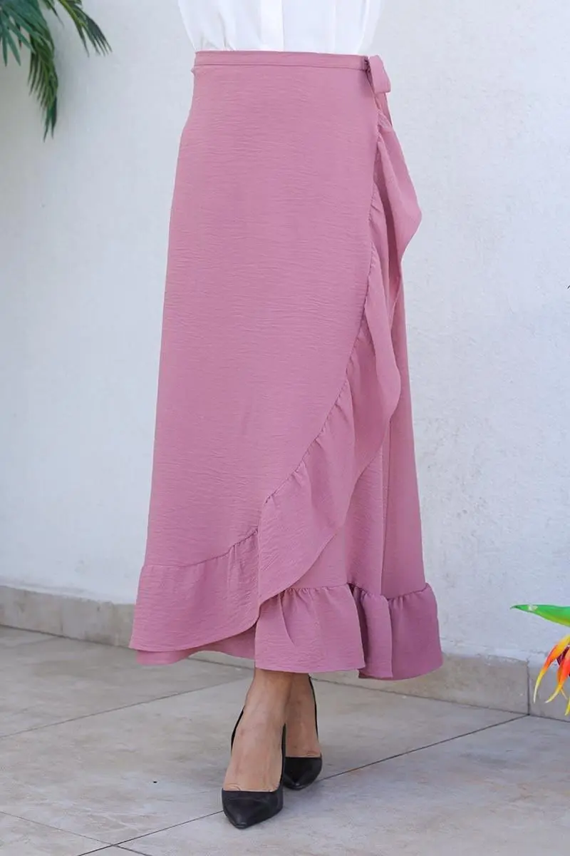 Fırfırlı Tasarım Etek Gül Kurusu-detail