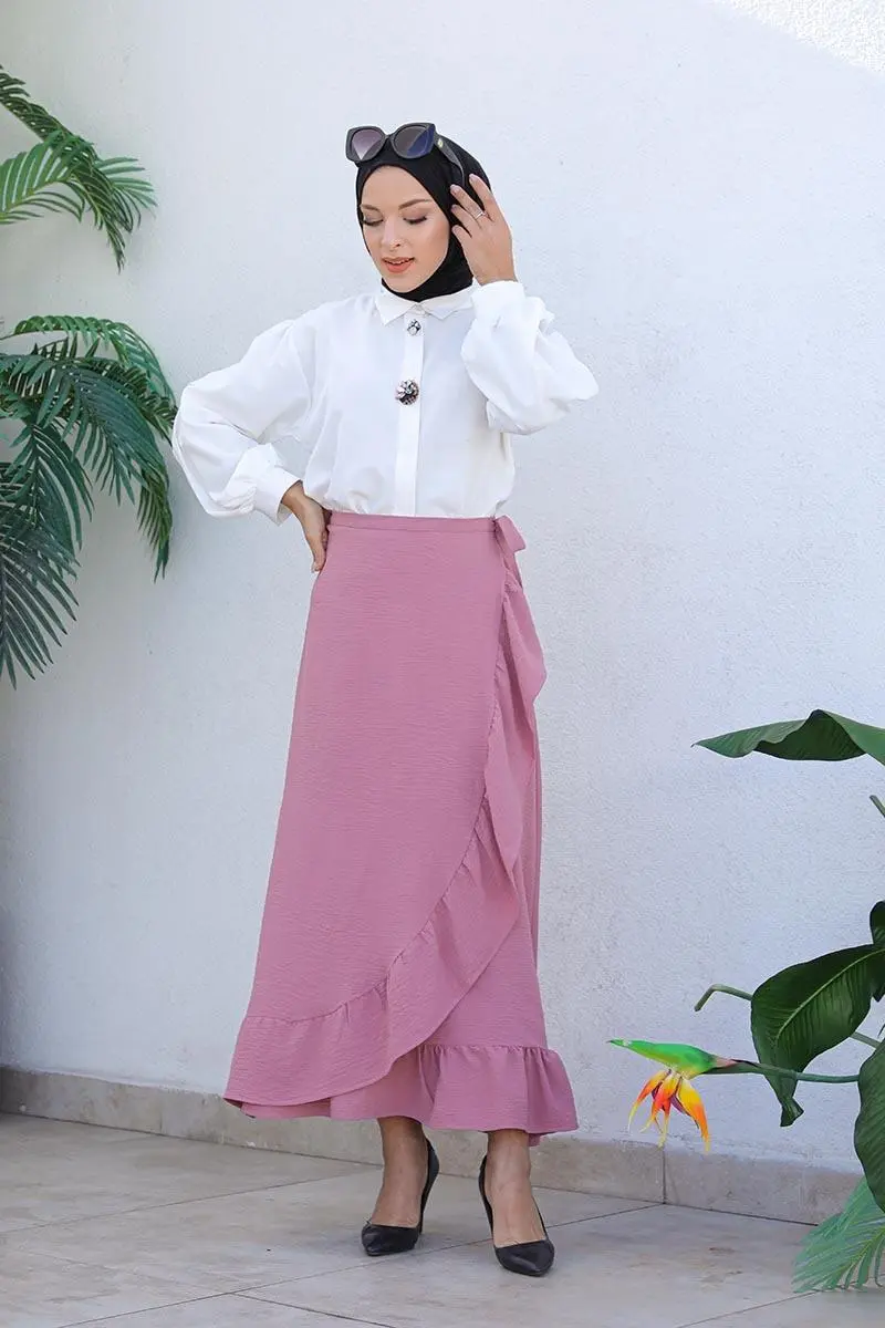 Fırfırlı Tasarım Etek Gül Kurusu-detail