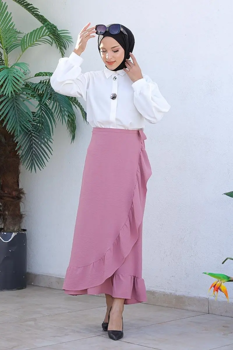 Fırfırlı Tasarım Etek Gül Kurusu-detail