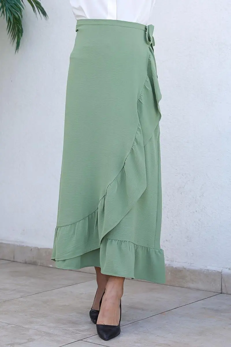 Fırfırlı Tasarım Etek Haki-detail