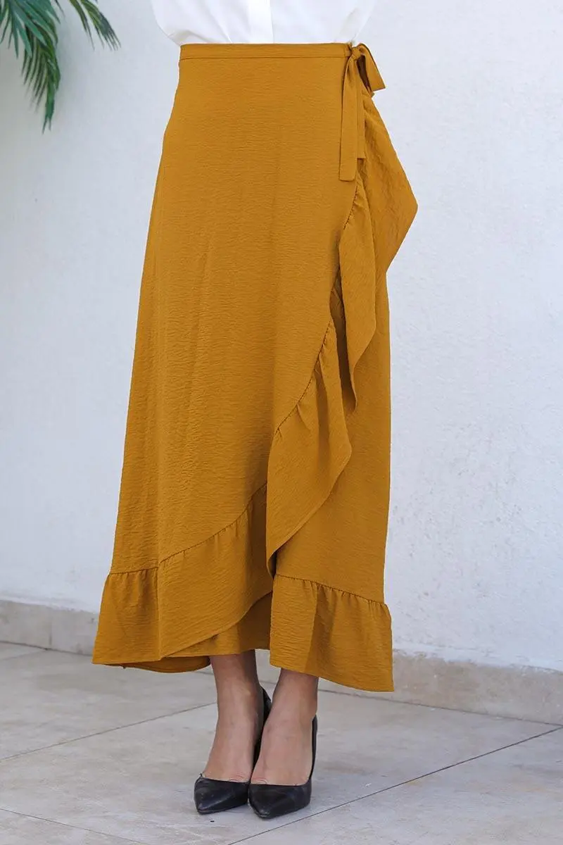 Fırfırlı Tasarım Etek Taba-detail