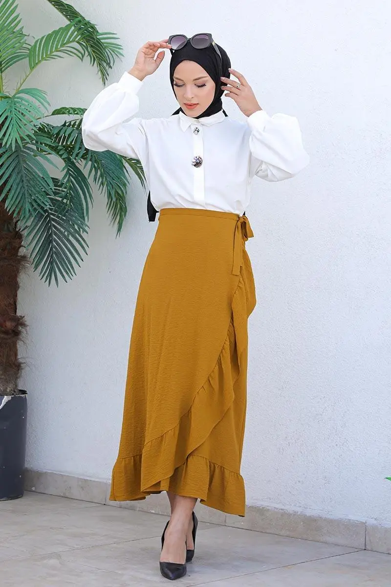 Fırfırlı Tasarım Etek Taba-detail