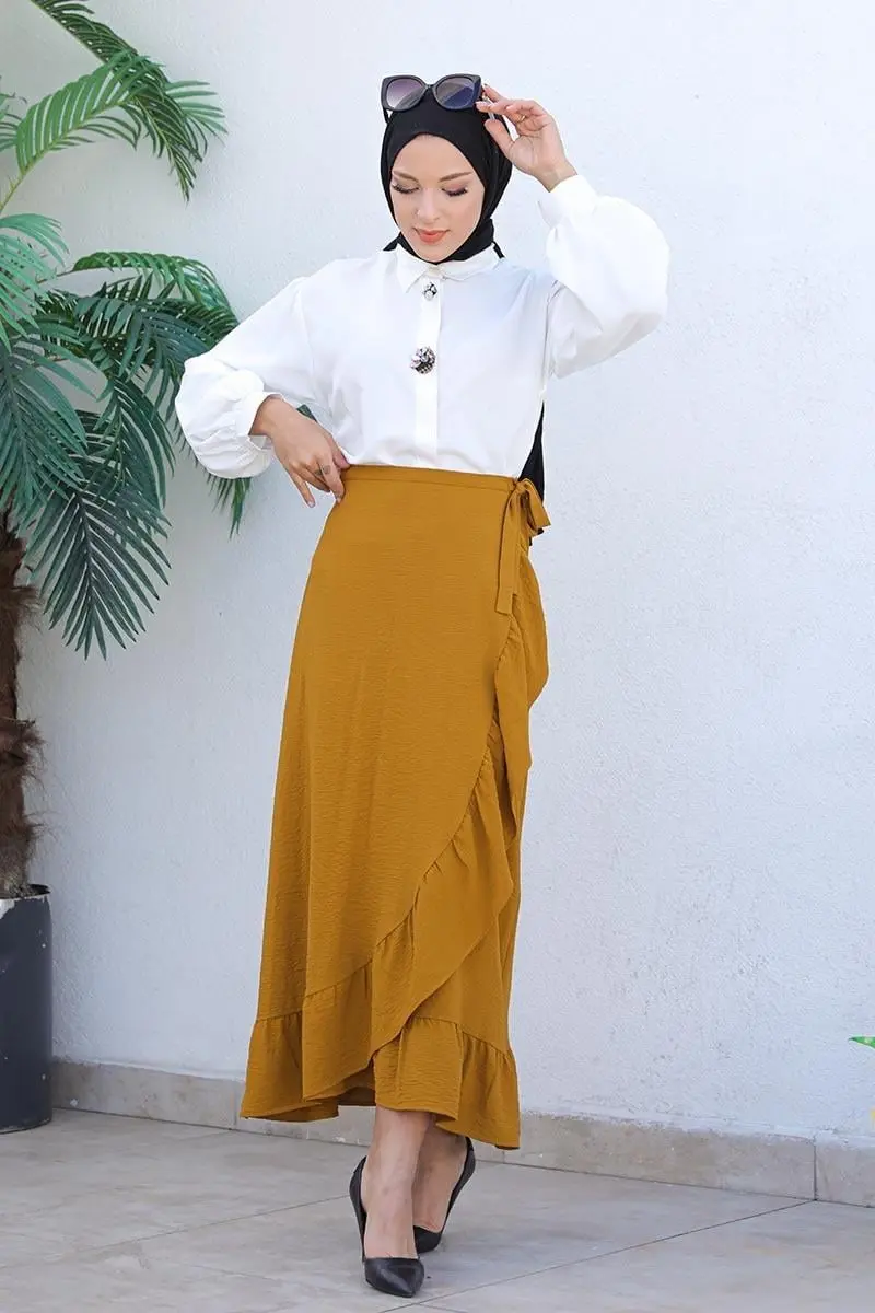 Fırfırlı Tasarım Etek Taba-detail