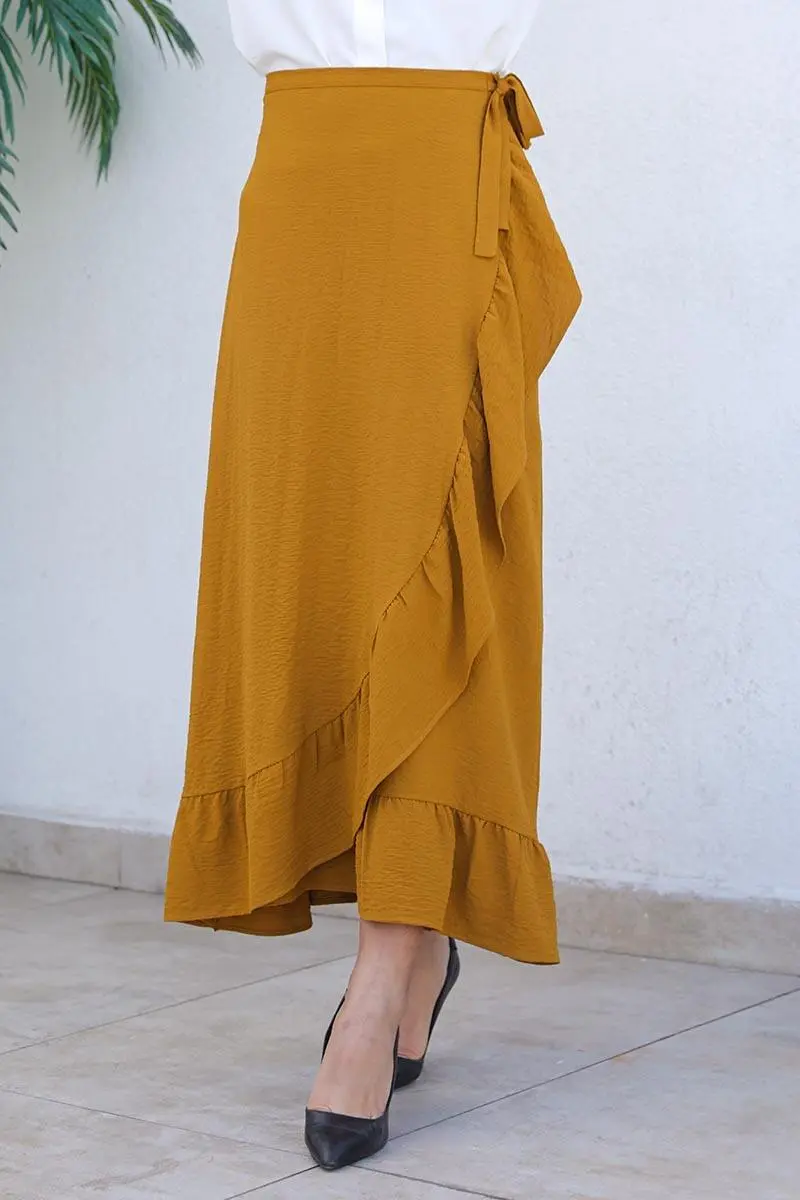 Fırfırlı Tasarım Etek Taba-detail