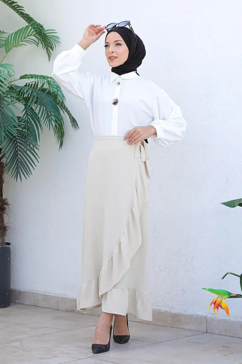 Fırfırlı Tasarım Etek Vizon-detail