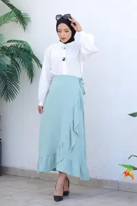 Fırfırlı Tasarım Etek Çagla Yeşili