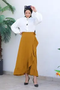 Fırfırlı Tasarım Etek Taba