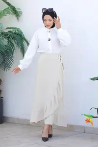 Fırfırlı Tasarım Etek Vizon