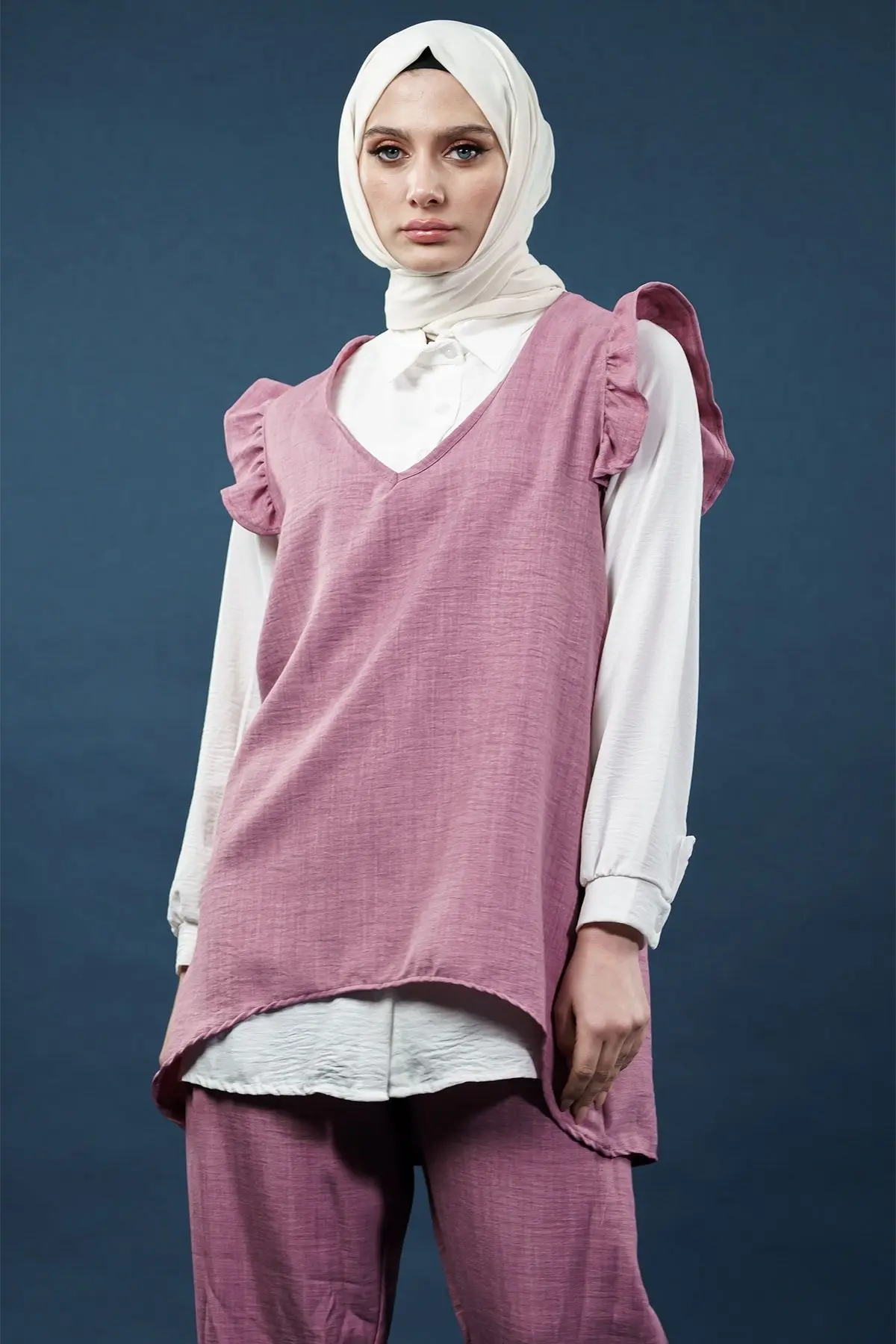 Fırfırlı Üçlü Keten Takım-detail