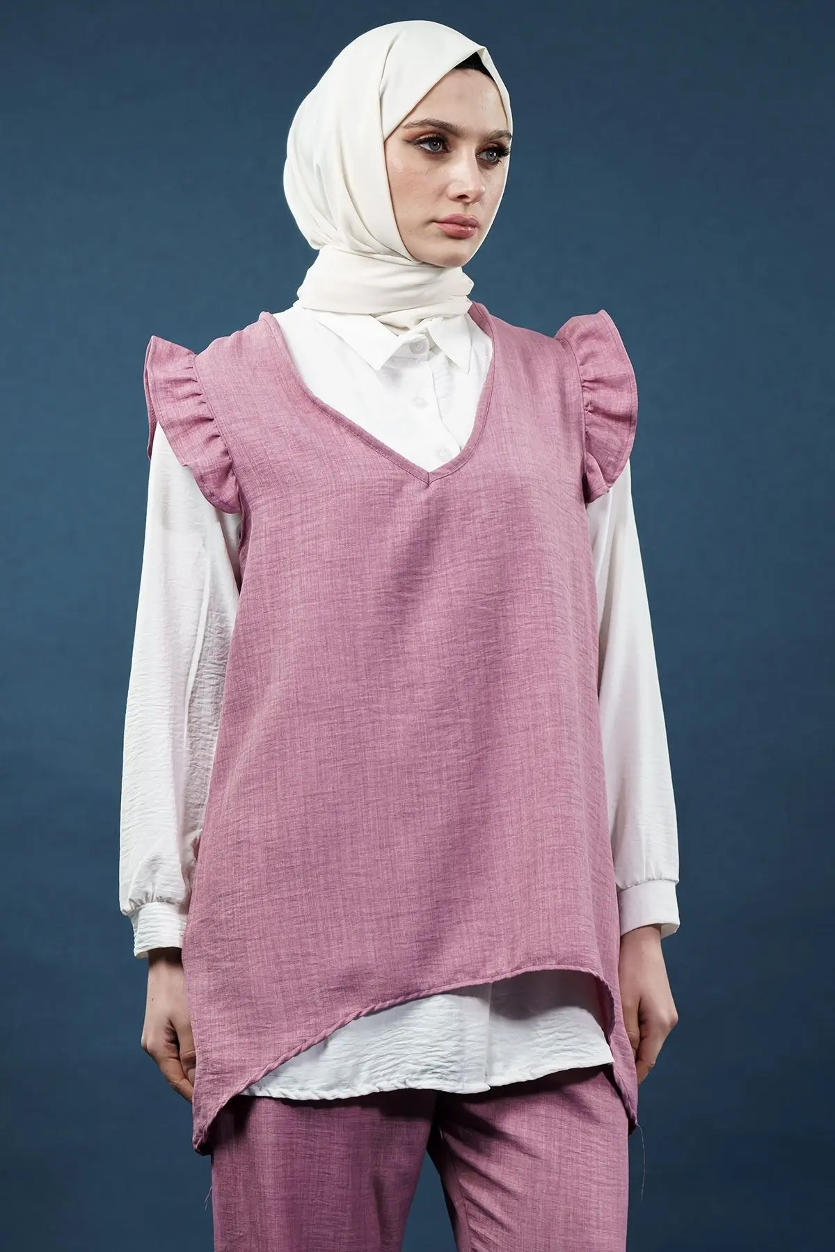 Fırfırlı Üçlü Keten Takım-detail