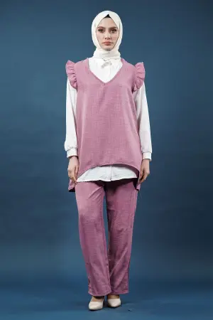 Fırfırlı Üçlü Keten Takım