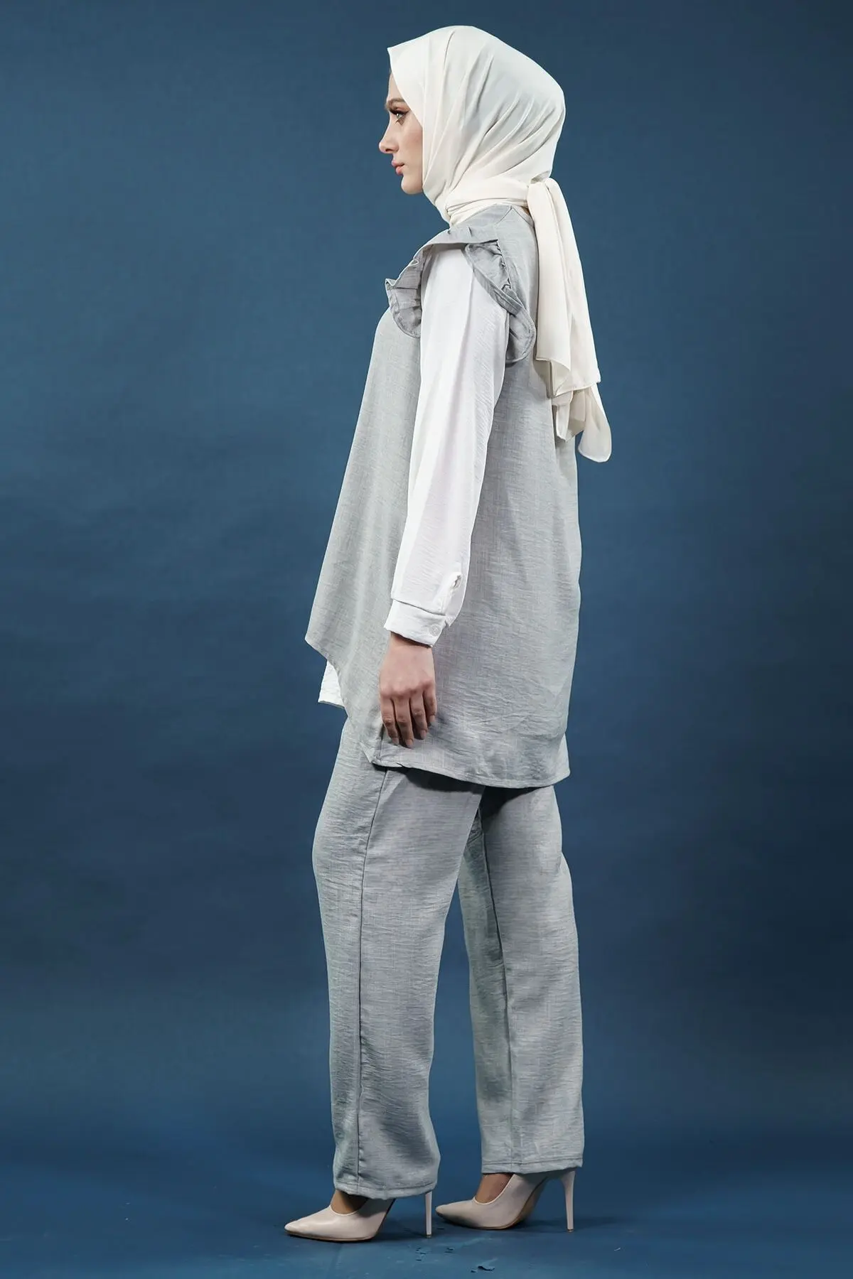 Fırfırlı Üçlü Keten Takım-detail