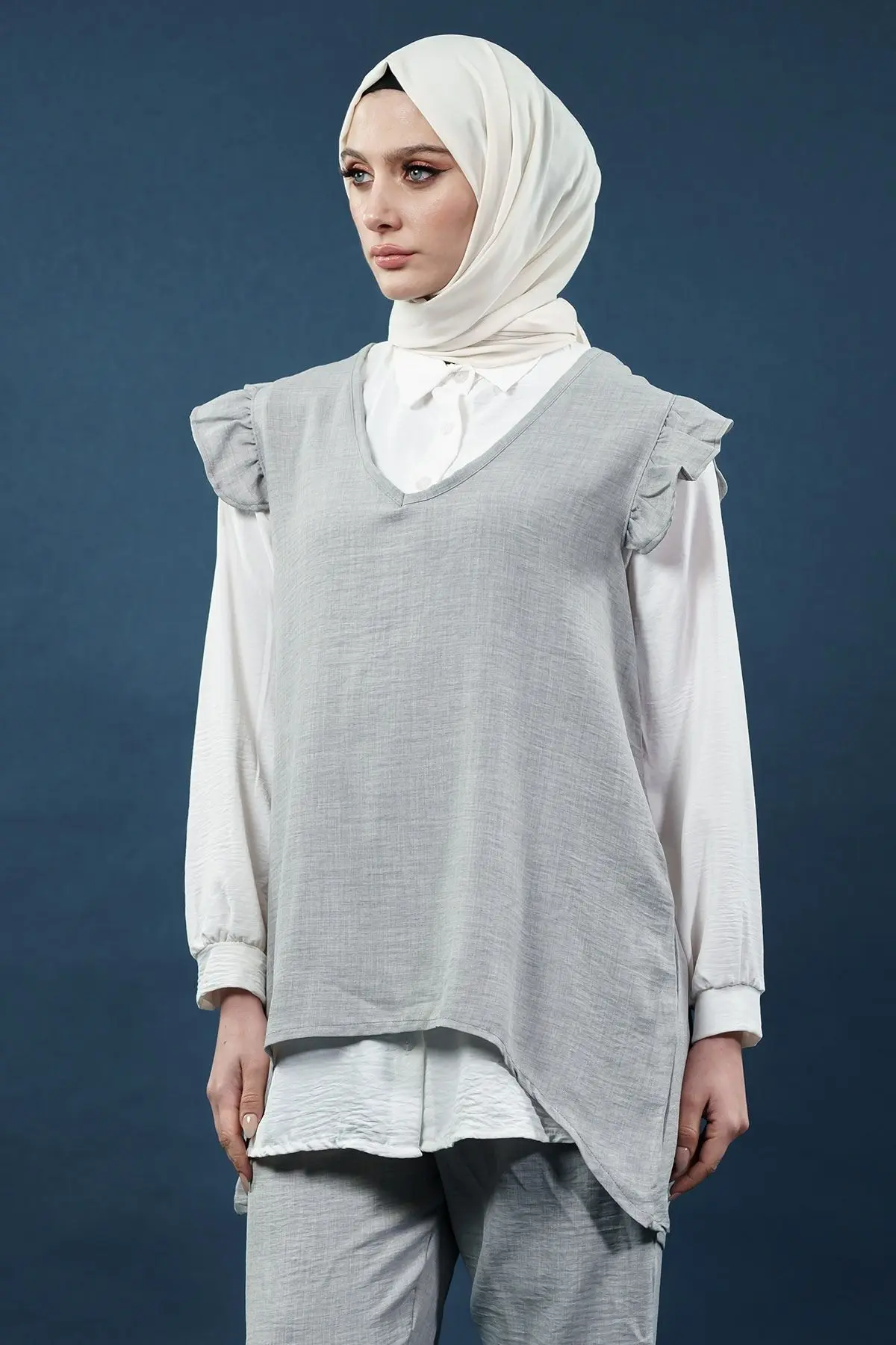 Fırfırlı Üçlü Keten Takım-detail